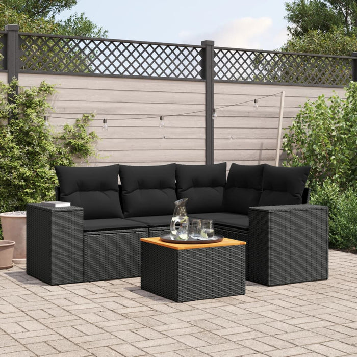 Set Divani da Giardino 5 pz con Cuscini in Polyrattan Nero 3257756