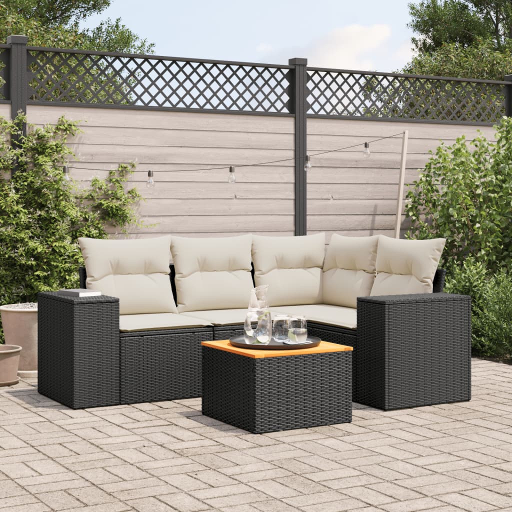 Set Divani da Giardino 5 pz con Cuscini in Polyrattan Nero 3257757