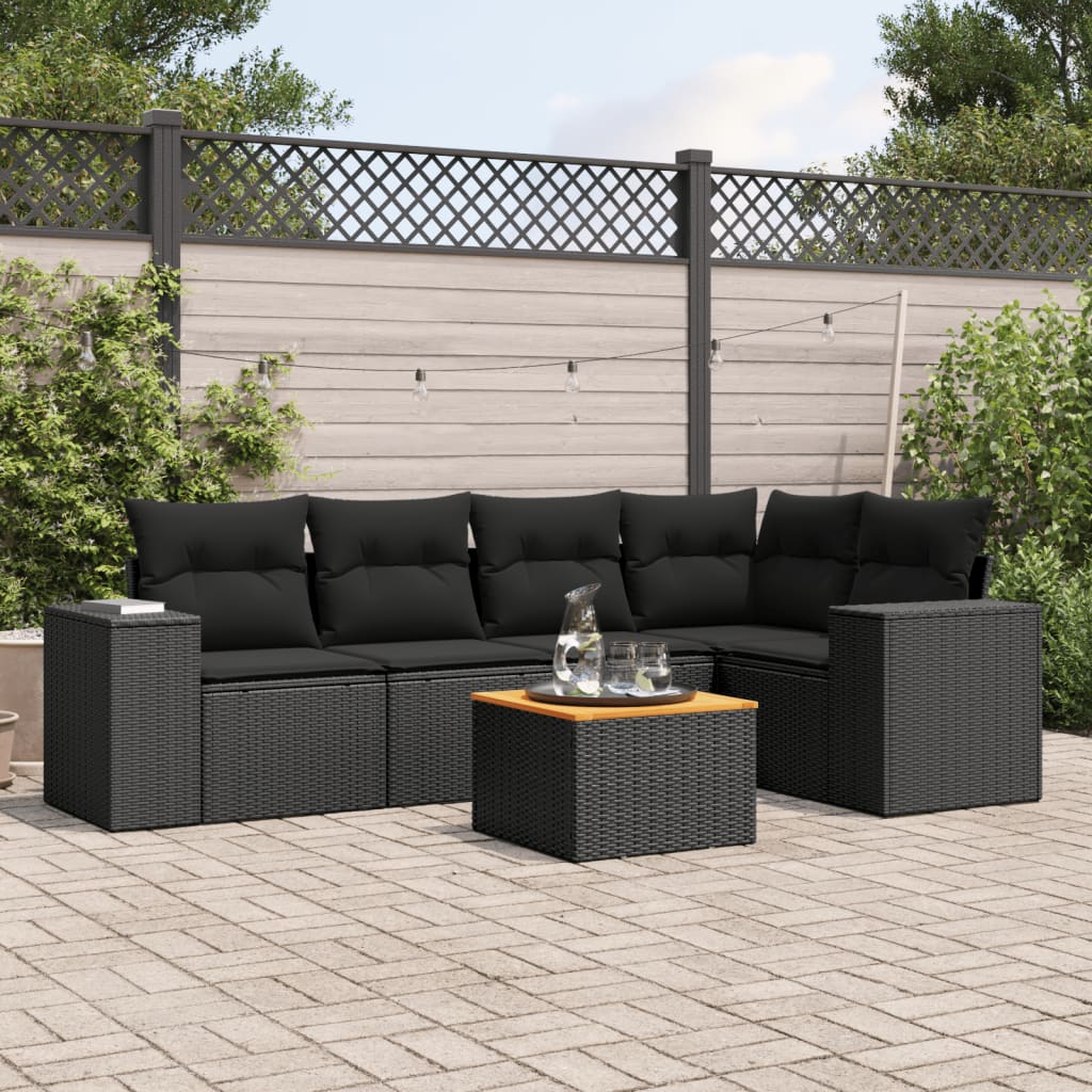 Set Divano da Giardino 6 pz con Cuscini Nero in Polyrattan 3257763