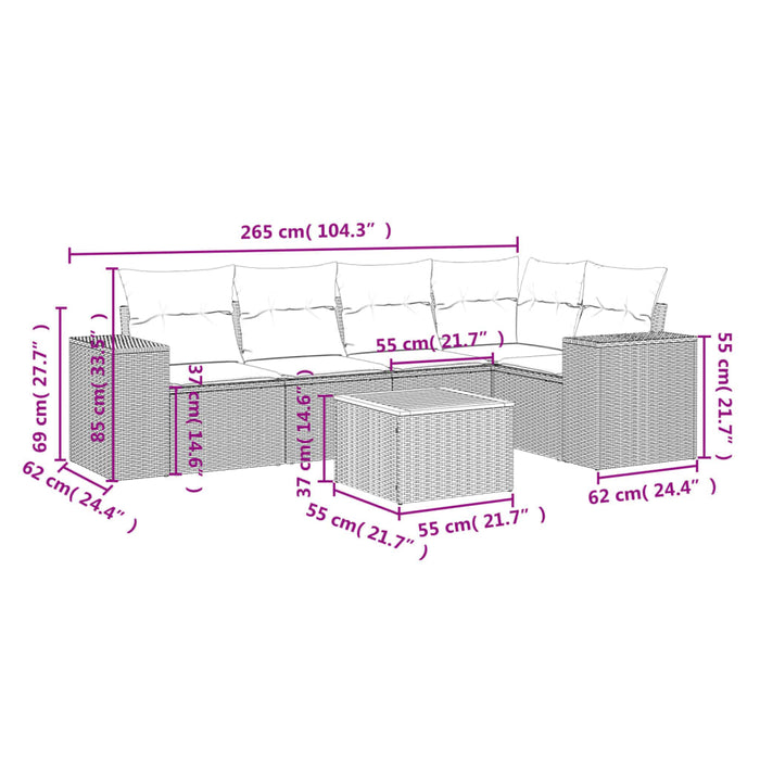 Set Divano da Giardino 6 pz con Cuscini Nero in Polyrattancod mxl 88090