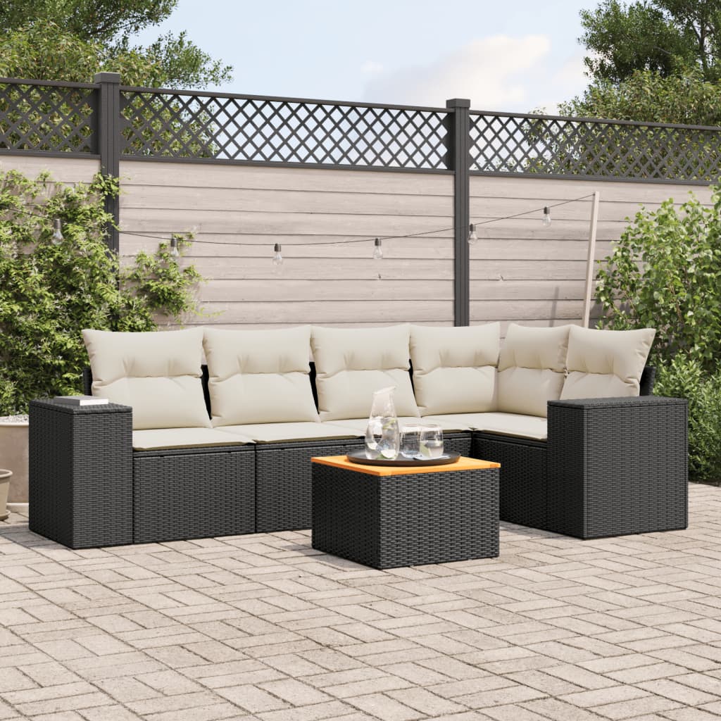 Set Divano da Giardino 6 pz con Cuscini Nero in Polyrattancod mxl 88090