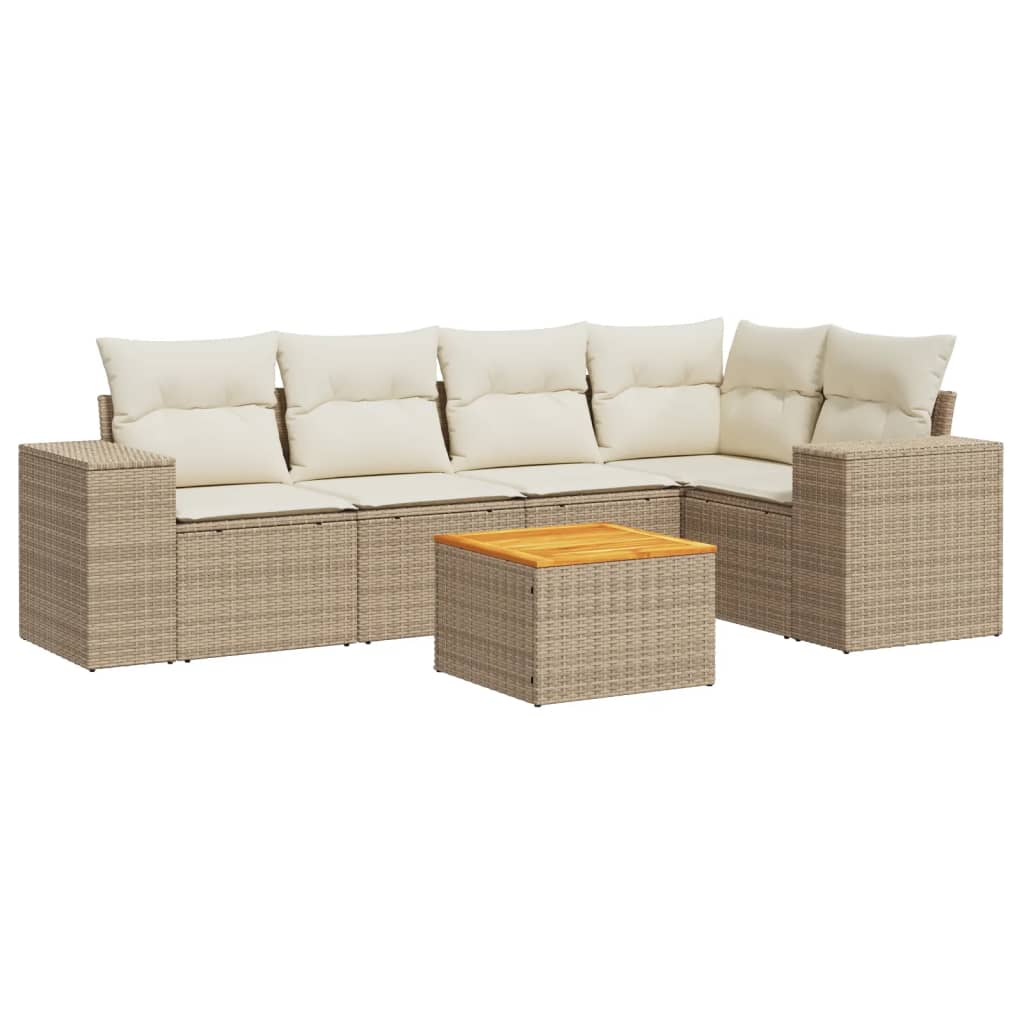 Set Divano da Giardino 6 pz con Cuscini Beige in Polyrattancod mxl 88089