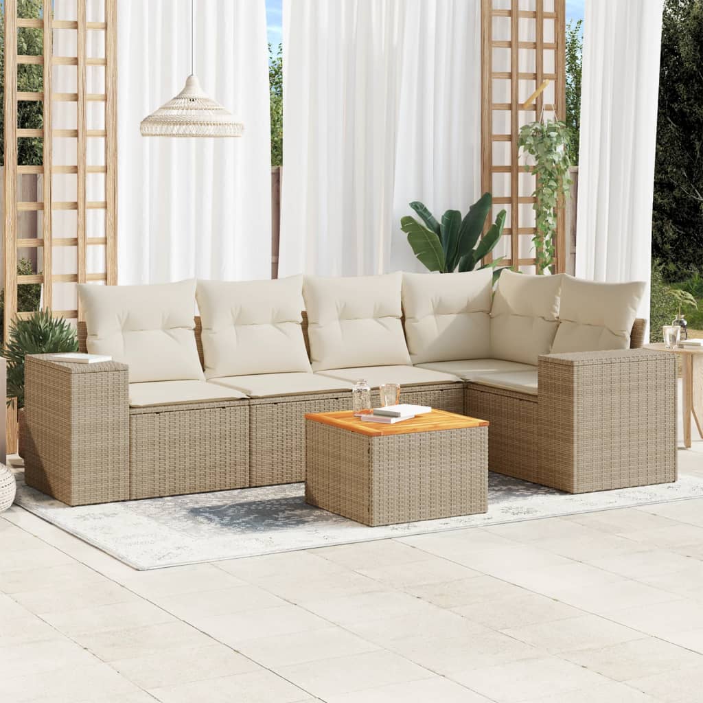 Set Divano da Giardino 6 pz con Cuscini Beige in Polyrattancod mxl 88089