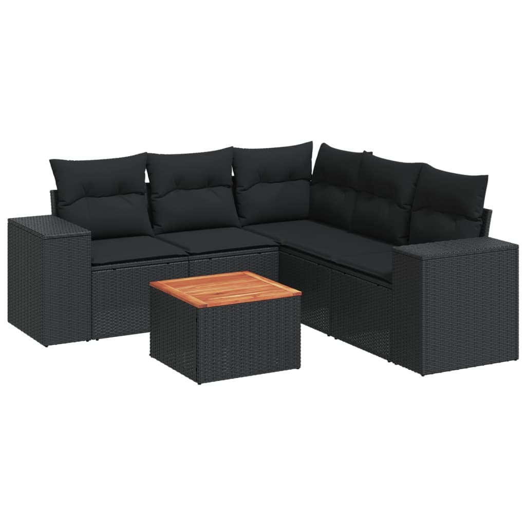 Set Divano da Giardino 6 pz con Cuscini Nero in Polyrattan 3257770