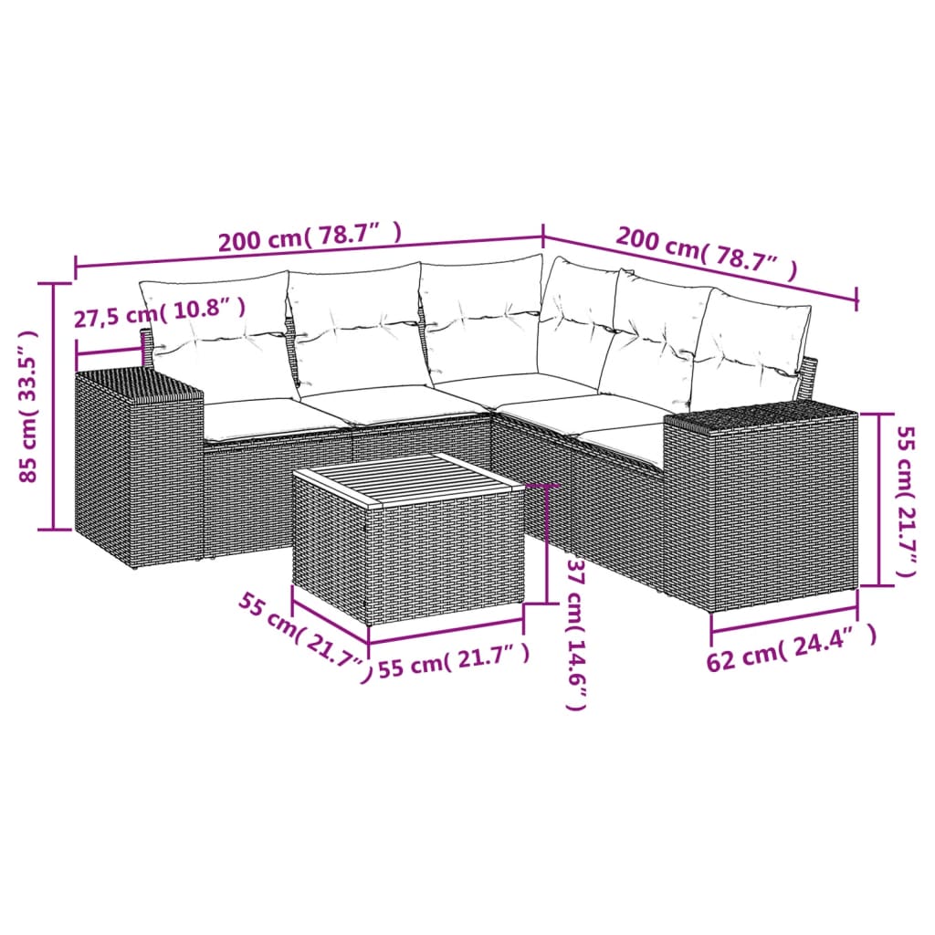 Set Divano da Giardino 6 pz con Cuscini Grigio in Polyrattan 3257775