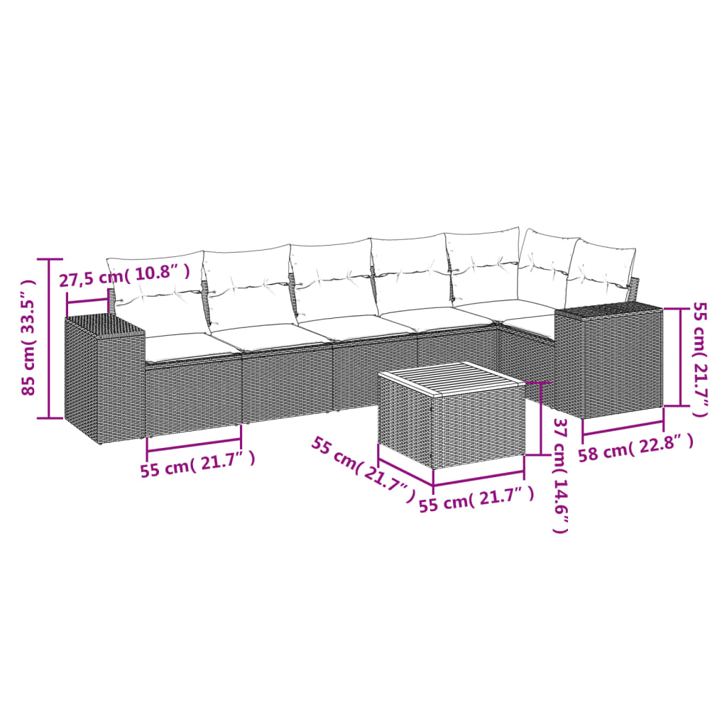 Set Divani da Giardino 7 pz con Cuscini Grigio in Polyrattan 3257789