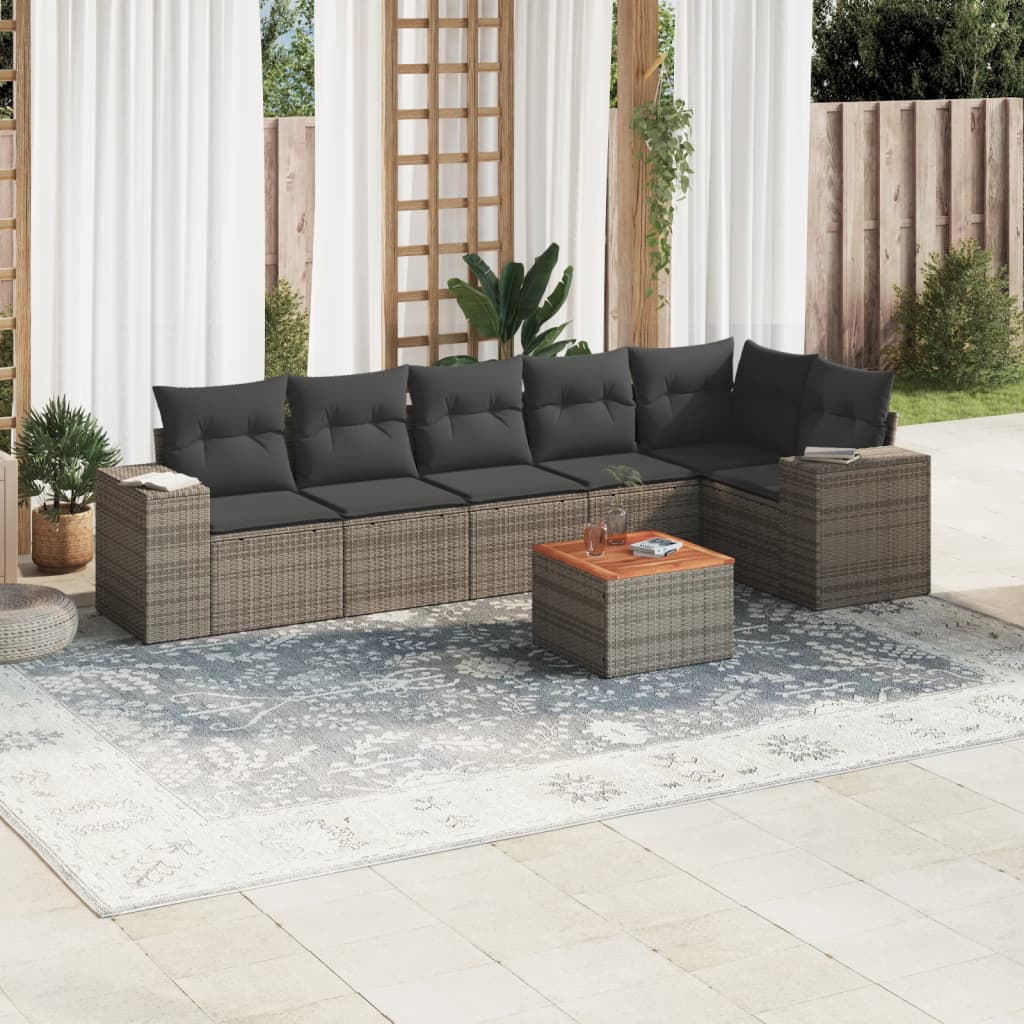 Set Divani da Giardino 7 pz con Cuscini Grigio in Polyrattan 3257789