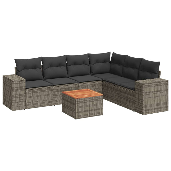 Set Divani da Giardino 7 pz con Cuscini Grigio in Polyrattan 3257796