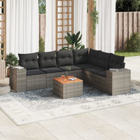 Set Divani da Giardino 7 pz con Cuscini Grigio in Polyrattan 3257796