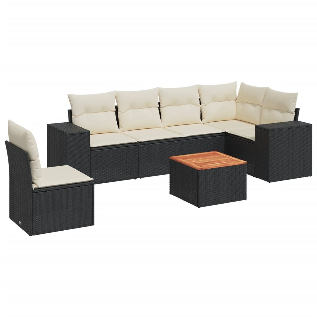 Set Divani da Giardino con Cuscini 7pz Nero Polyrattancod mxl 113438