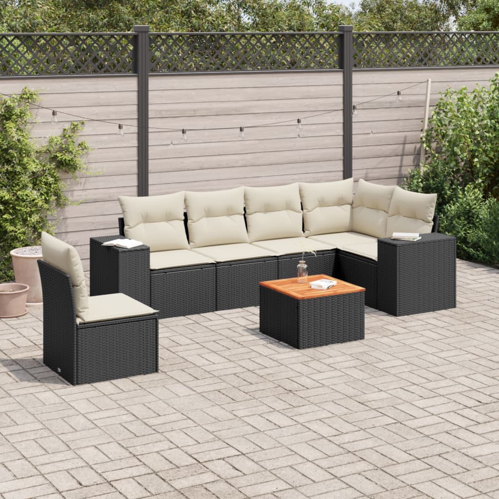 Set Divani da Giardino con Cuscini 7pz Nero Polyrattancod mxl 113438