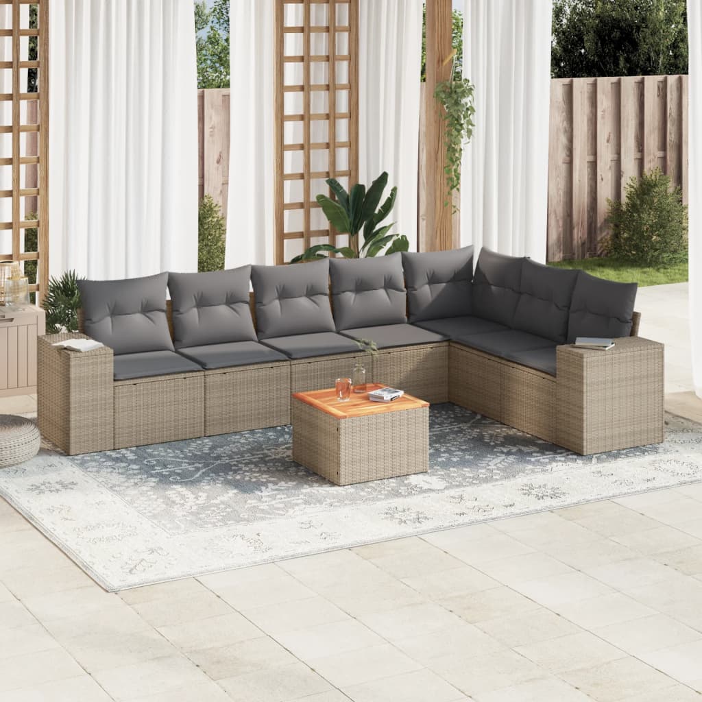 Set Divano da Giardino 8 pz con Cuscini Beige in Polyrattancod mxl 111425