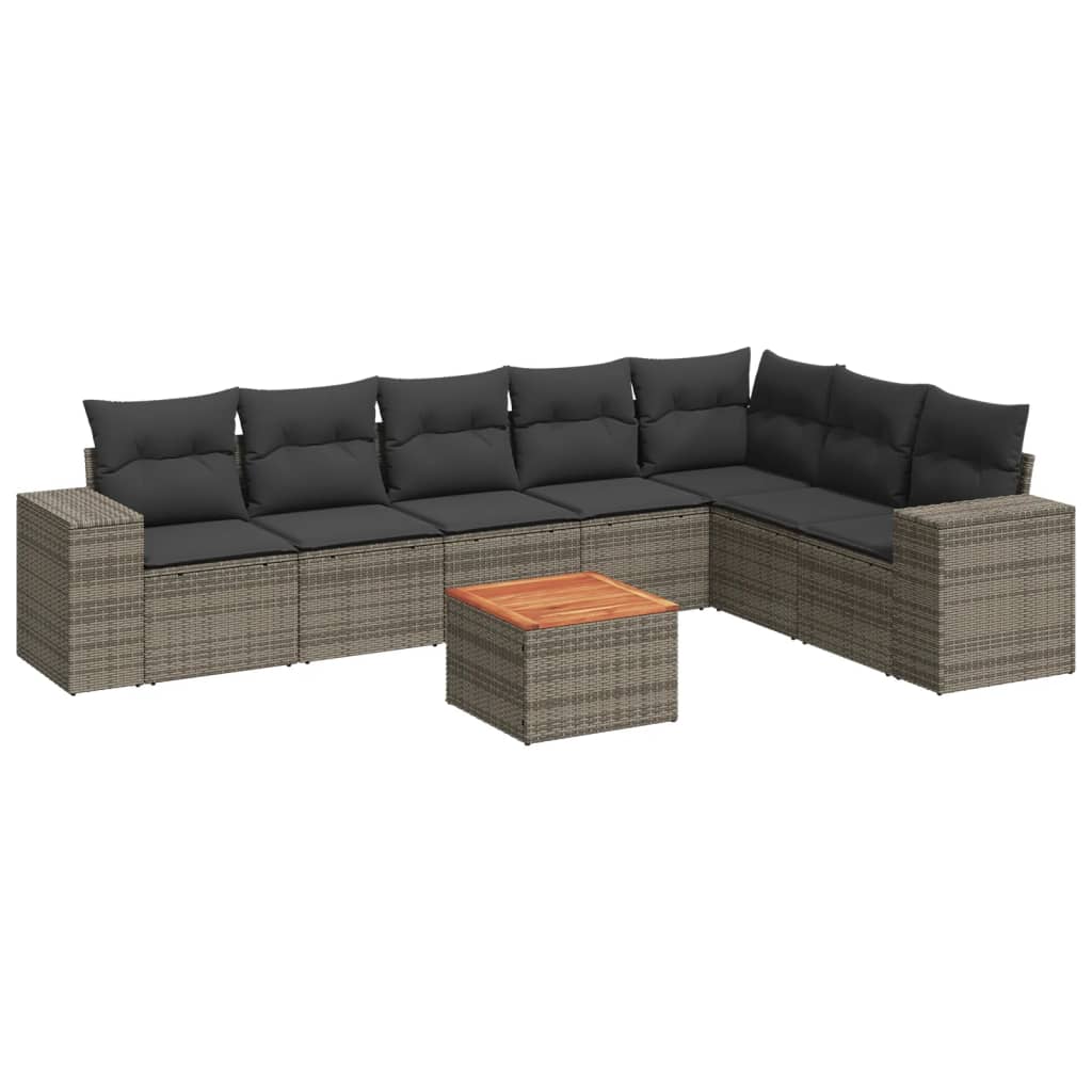 Set Divano da Giardino 8 pz con Cuscini Grigio in Polyrattan 3257810