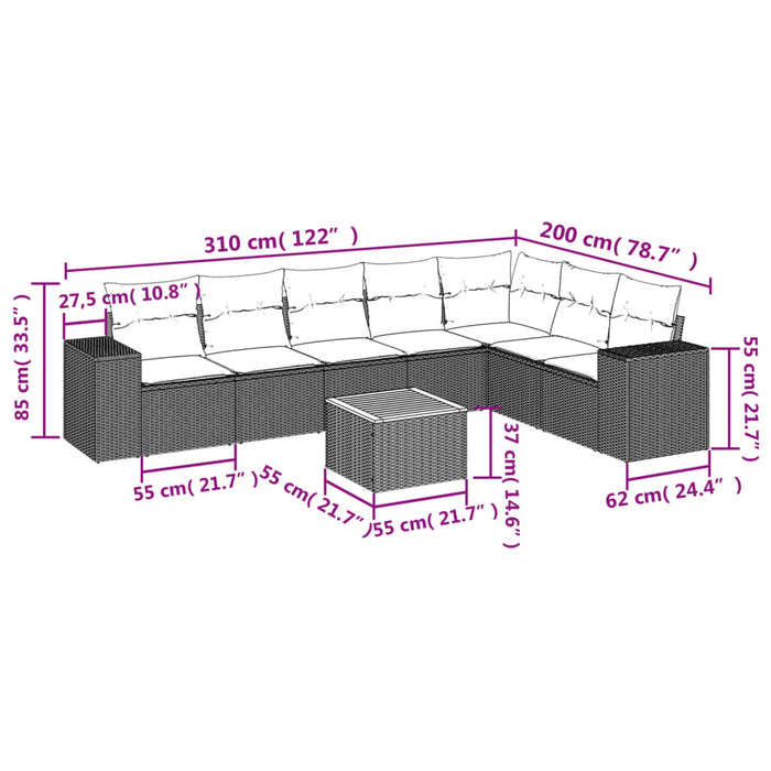 Set Divano da Giardino 8 pz con Cuscini Grigio in Polyrattan 3257810