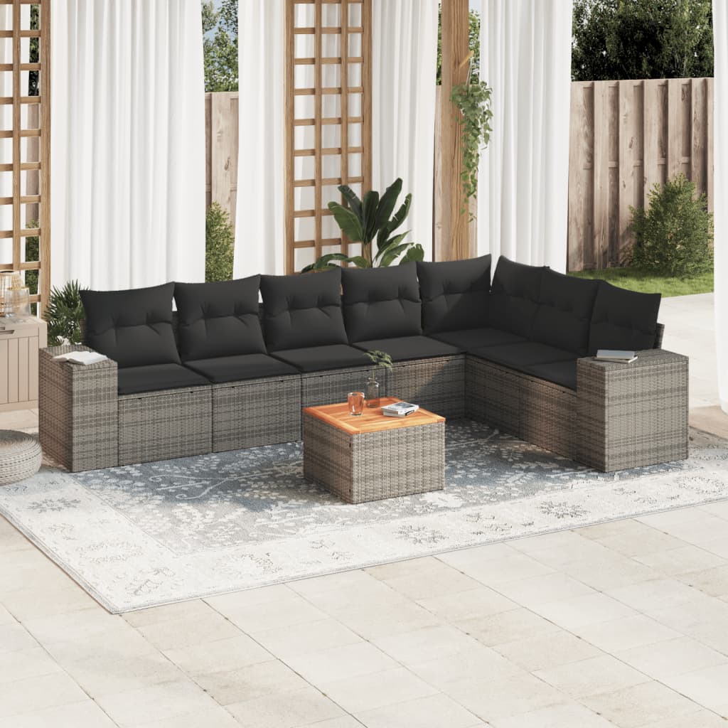 Set Divano da Giardino 8 pz con Cuscini Grigio in Polyrattan 3257810