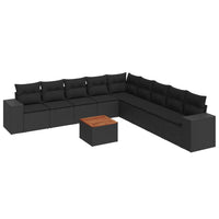 Set Divani da Giardino 10pz con Cuscini in Polyrattan Nero 3257819