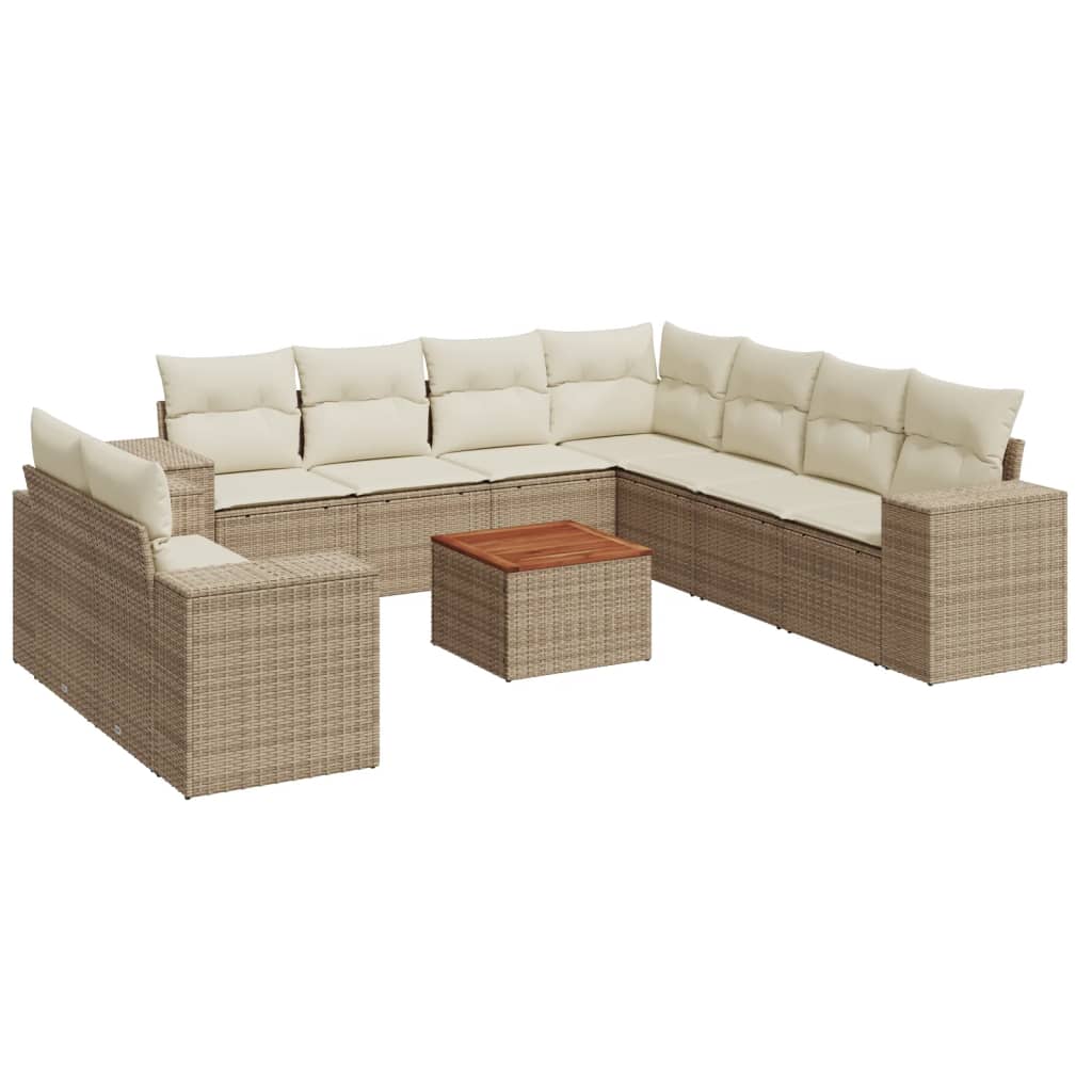 Set Divano da Giardino 10 pz con Cuscini Beige in Polyrattan 3257843