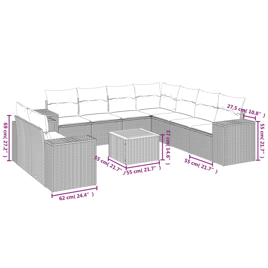 Set Divano da Giardino 10 pz con Cuscini Beige in Polyrattan 3257843