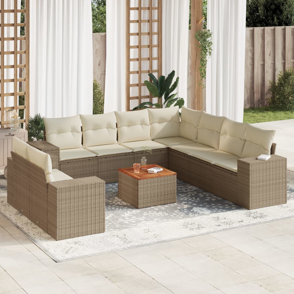 Set Divano da Giardino 10 pz con Cuscini Beige in Polyrattan 3257843