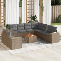 Set Divano da Giardino 10 pz con Cuscini Beige in Polyrattan 3257844