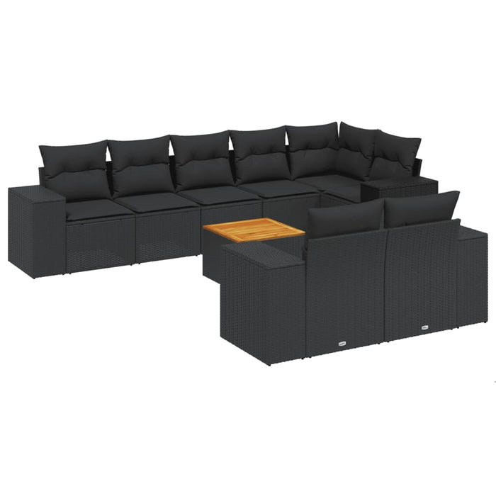 Set Divani da Giardino 9 pz con Cuscini Nero in Polyrattan 3257861