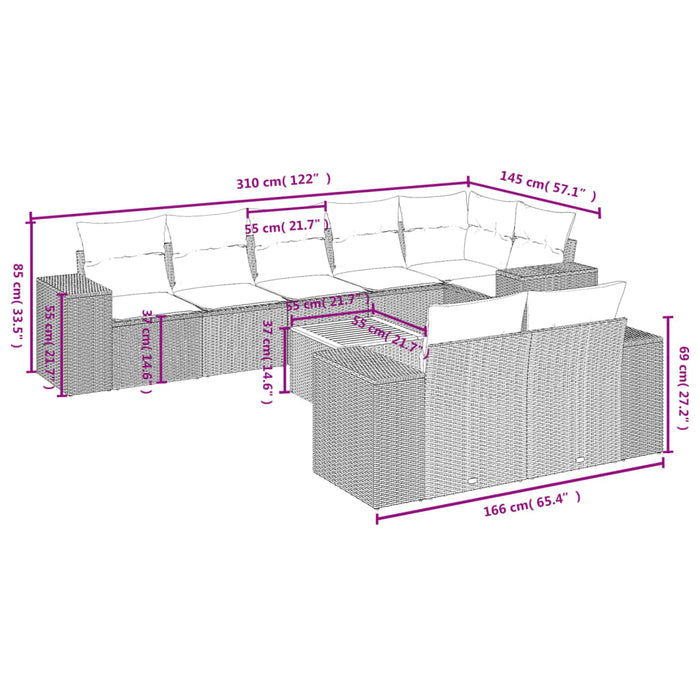 Set Divani da Giardino 9 pz con Cuscini Nero in Polyrattan 3257861