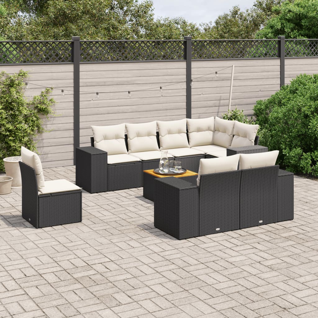 Set Divani da Giardino 9 pz con Cuscini Nero in Polyrattancod mxl 90804