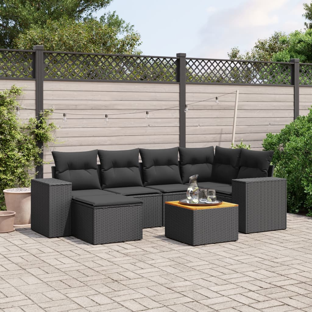 Set Divani da Giardino con Cuscini 7pz Nero Polyrattan 3257875