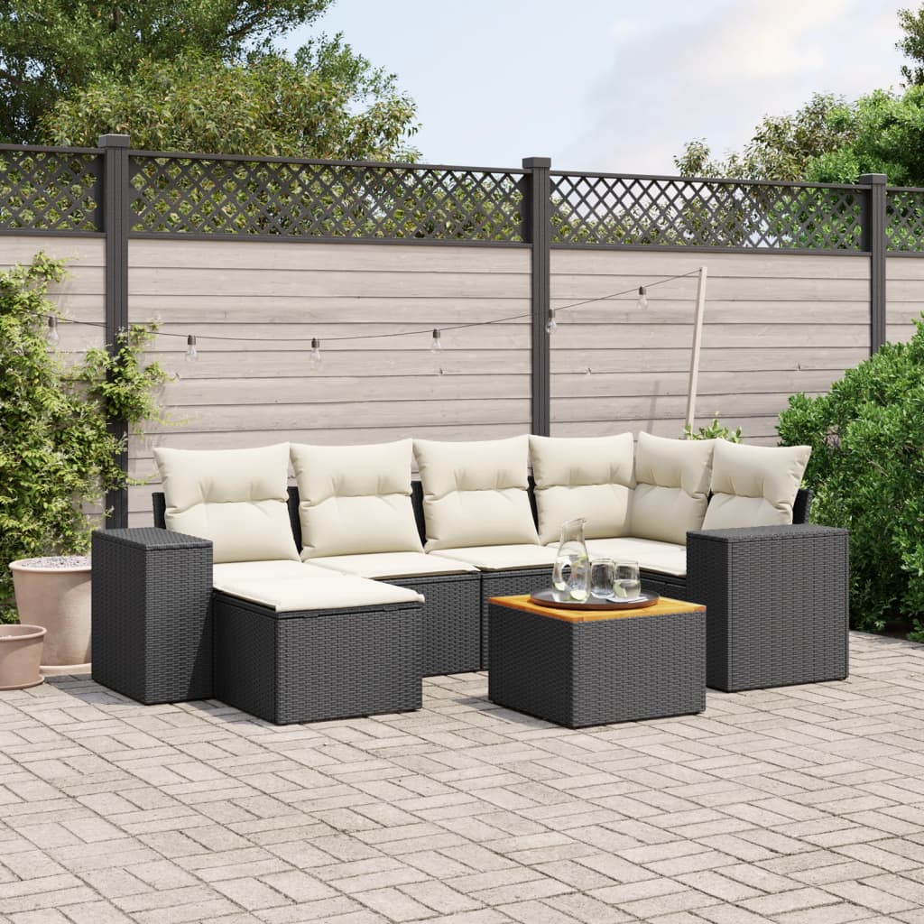 Set Divani da Giardino con Cuscini 7pz Nero Polyrattancod mxl 90506