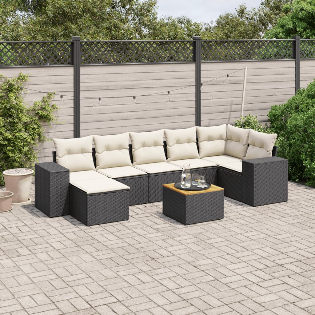 Set Divani da Giardino con Cuscini 8 pz Nero in Polyrattan 3257883