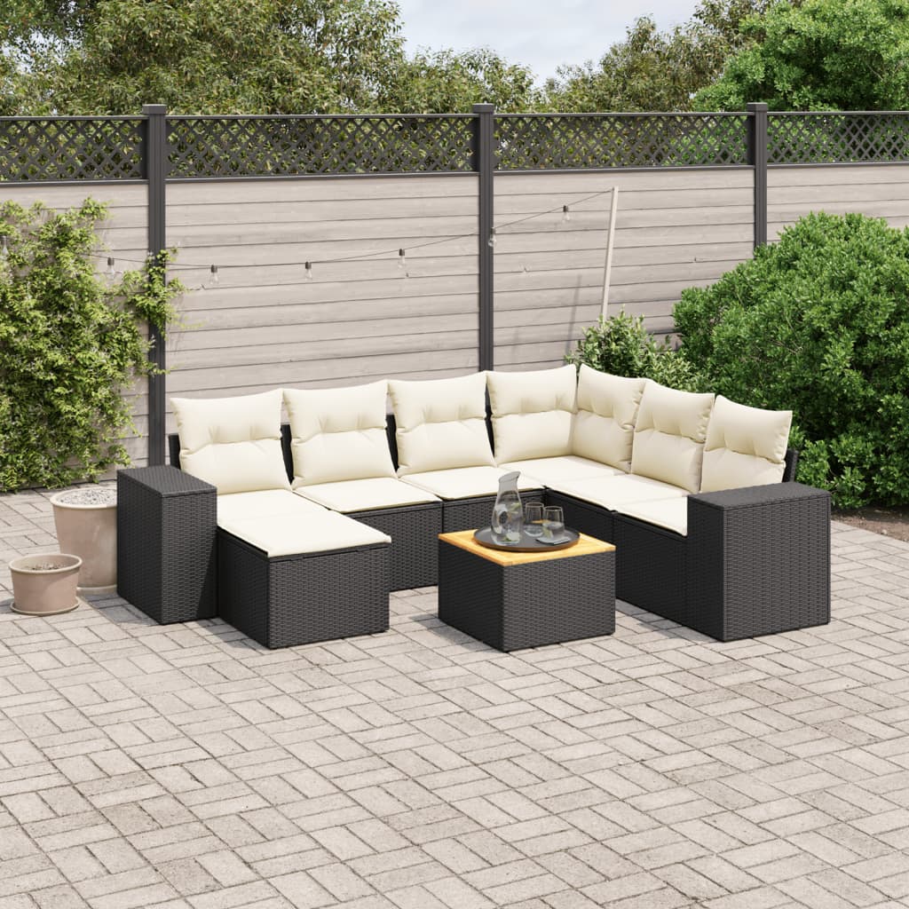 Set Divani da Giardino con Cuscini 8 pz Nero in Polyrattan 3257890