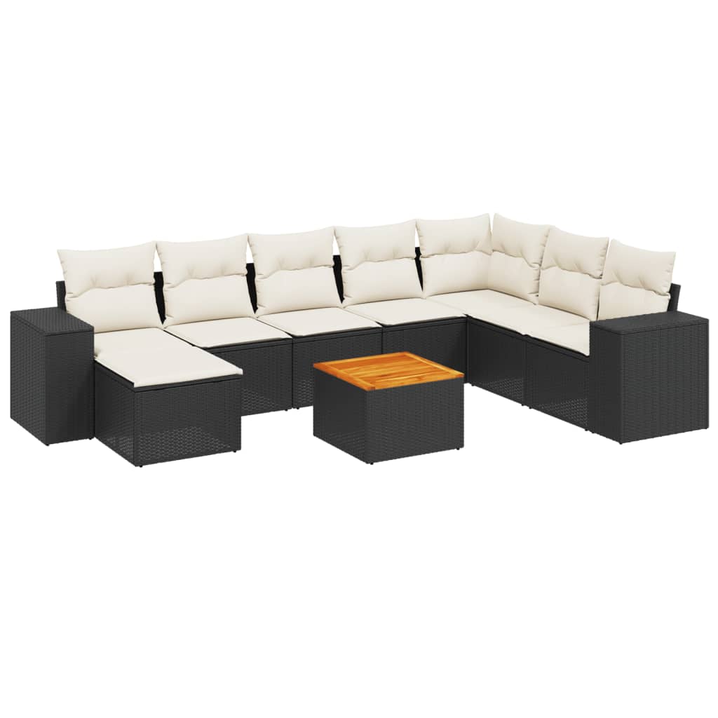 Set Divani da Giardino 9 pz con Cuscini Nero in Polyrattan 3257911