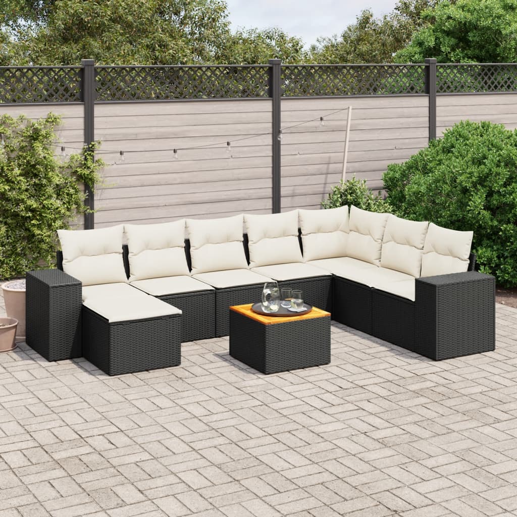 Set Divani da Giardino 9 pz con Cuscini Nero in Polyrattan 3257911