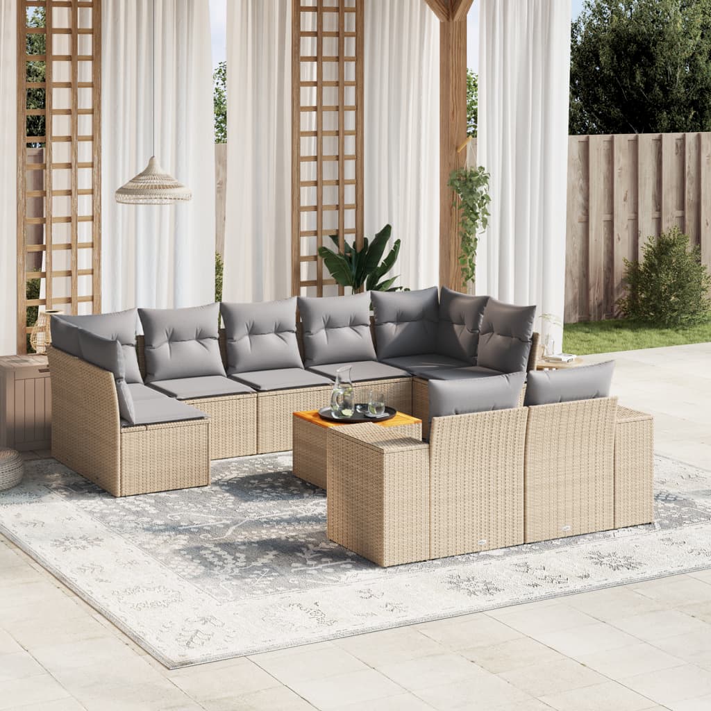 Set Divano da Giardino 10 pz con Cuscini Beige in Polyrattan 3257928