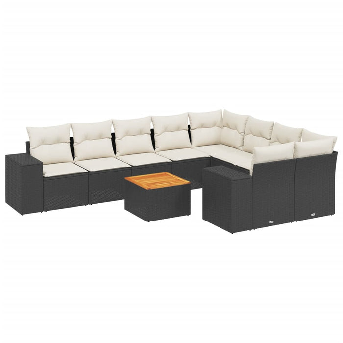 Set Divani da Giardino 10pz con Cuscini in Polyrattan Nero 3257932