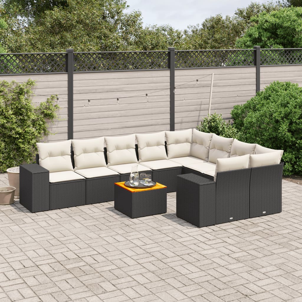 Set Divani da Giardino 10pz con Cuscini in Polyrattan Nero 3257932