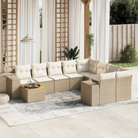 Set Divano da Giardino 10 pz con Cuscini Beige in Polyrattan 3257941