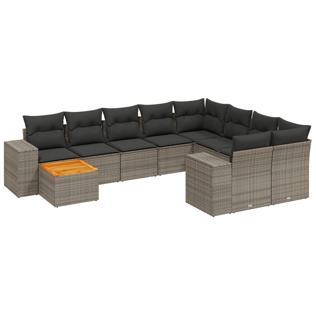 Set Divano da Giardino 10 pz con Cuscini Grigio in Polyrattan 3257943