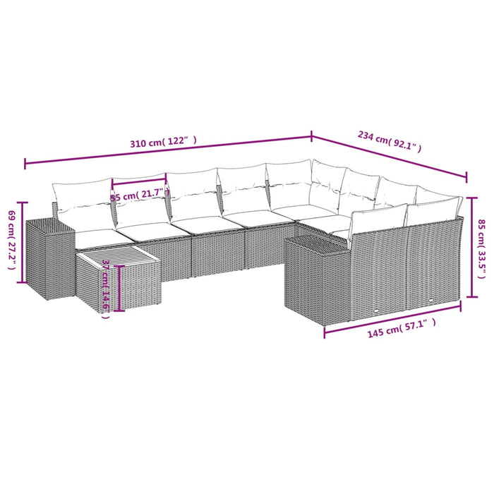 Set Divano da Giardino 10 pz con Cuscini Grigio in Polyrattan 3257943