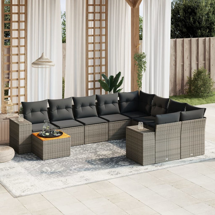 Set Divano da Giardino 10 pz con Cuscini Grigio in Polyrattan 3257943