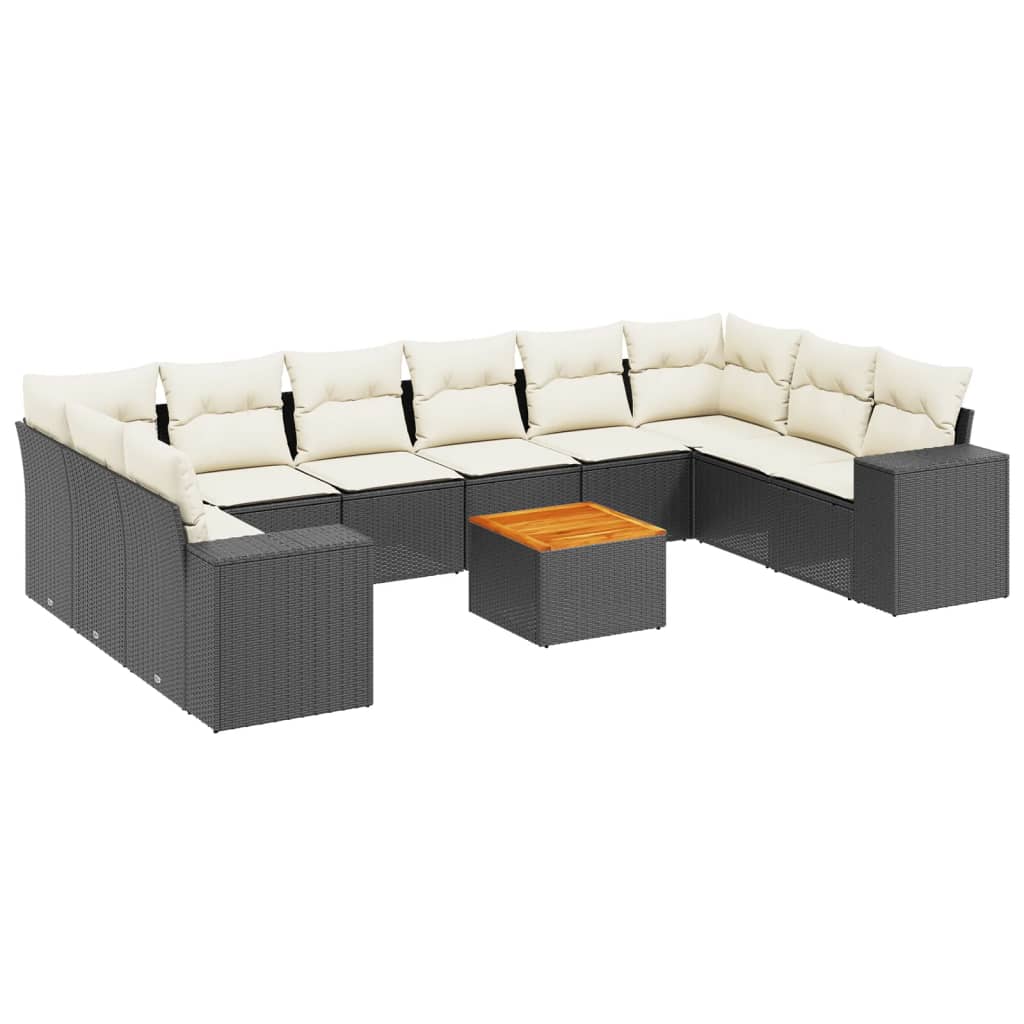 Set Divani da Giardino 11 pz con Cuscini in Polyrattan Nero 3257946