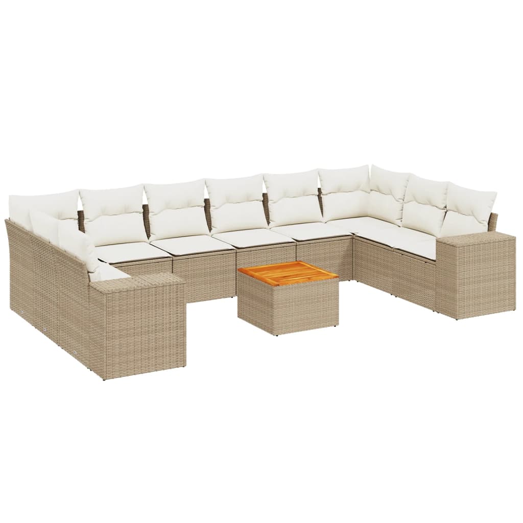 Set Divani da Giardino 11 pz con Cuscini Beige in Polyrattan 3257948