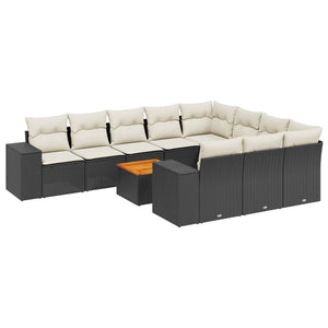 Set Divani da Giardino 11 pz con Cuscini in Polyrattan Nero 3257953