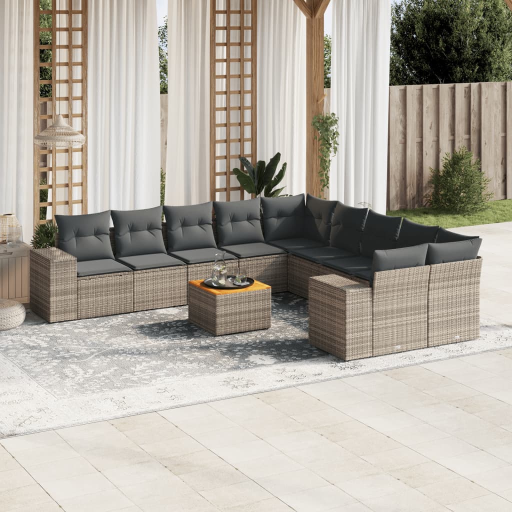 Set Divani da Giardino 11 pz con Cuscini in Polyrattan Grigio 3257971