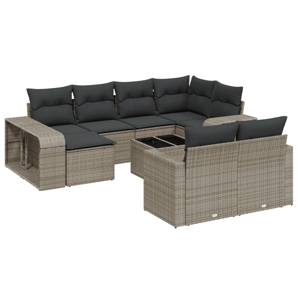 Set Divani da Giardino 11 pz con Cuscini in Polyrattan Grigio 3261300