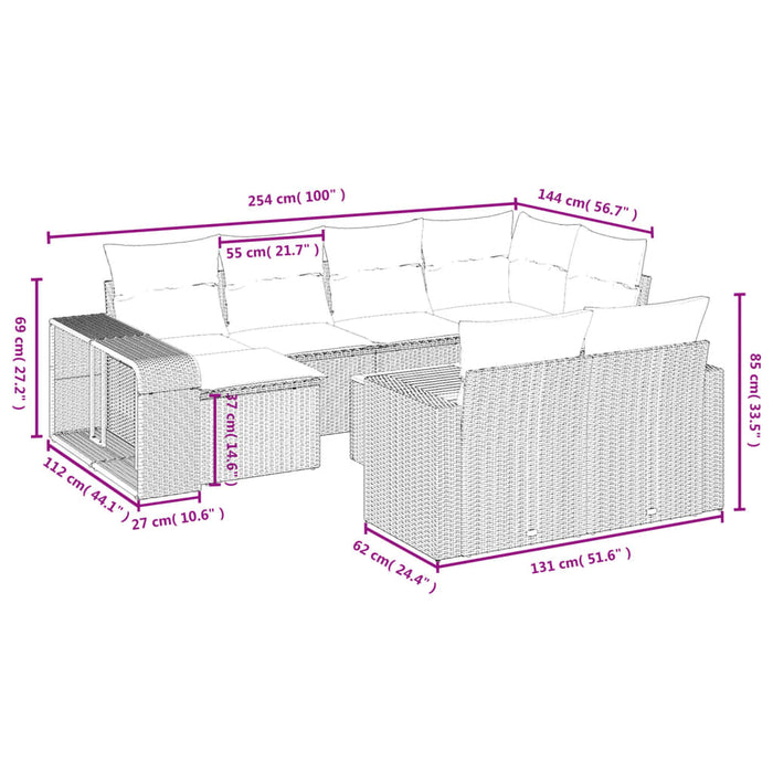 Set Divani da Giardino 11 pz con Cuscini in Polyrattan Nero 3261305