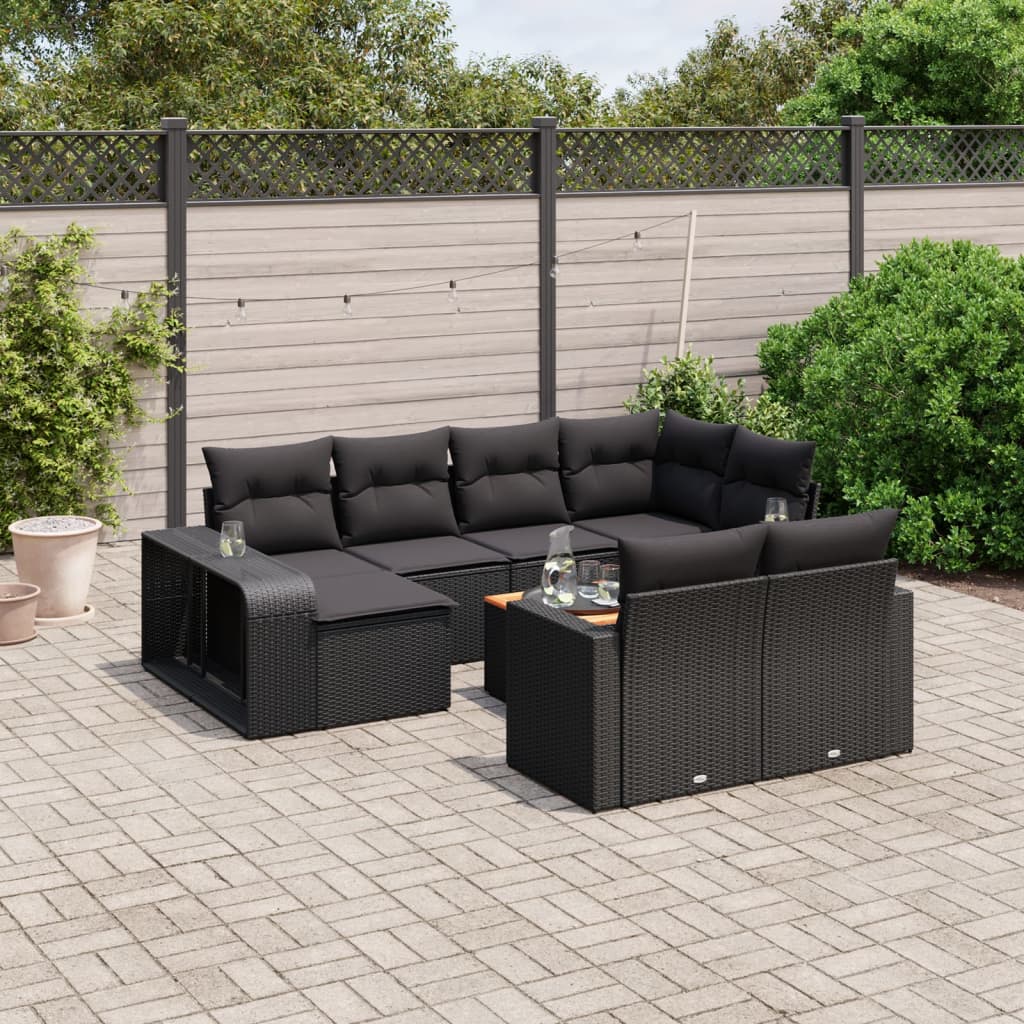 Set Divani da Giardino 11 pz con Cuscini in Polyrattan Nero 3261305