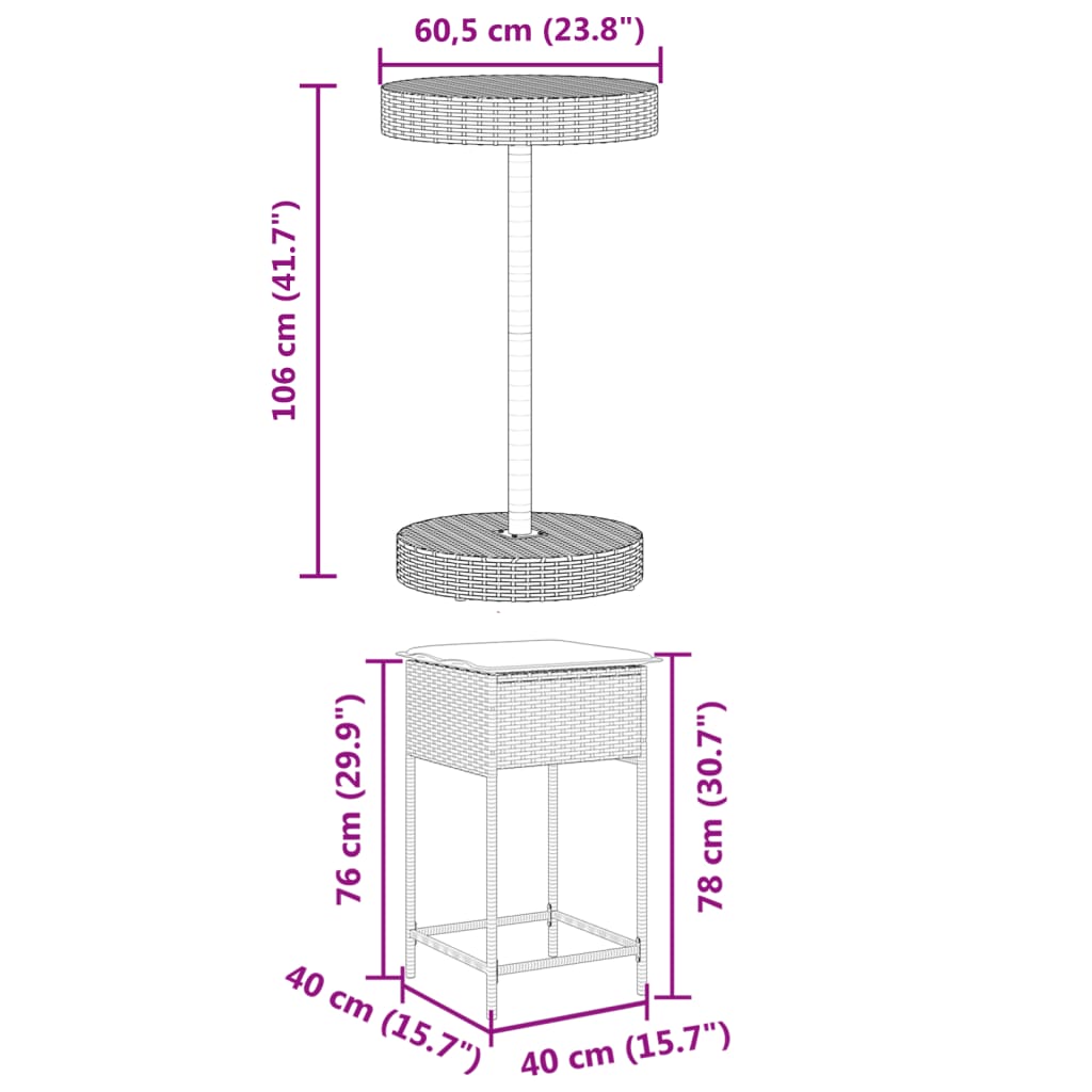 Set Bar da Giardino 3pz con Cuscini Grigio in Polyrattan 3261442