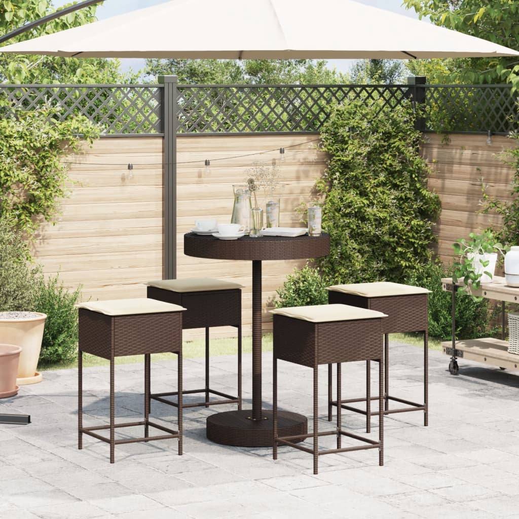 Set Bar da Giardino 5 pz con Cuscini in Polyrattan Marrone 3261443