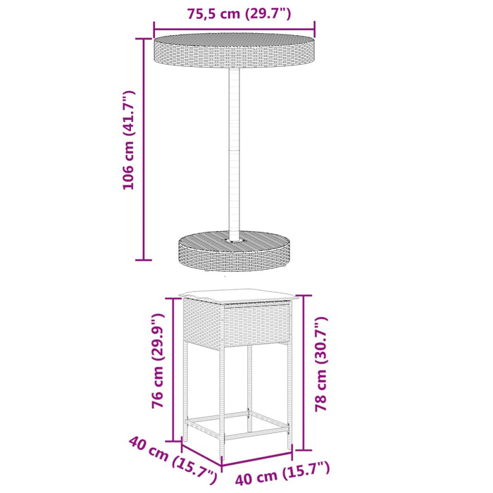 Set Bar da Giardino 5 pz con Cuscini in Polyrattan Marrone 3261443